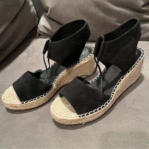 Luxury Eileen Fisher Whim Suede Espadrille Wedge Sandal Women's Size 8 Black